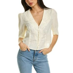 Free People Laurie Embroidered Blouse Size L Boho Lace Cotton  New